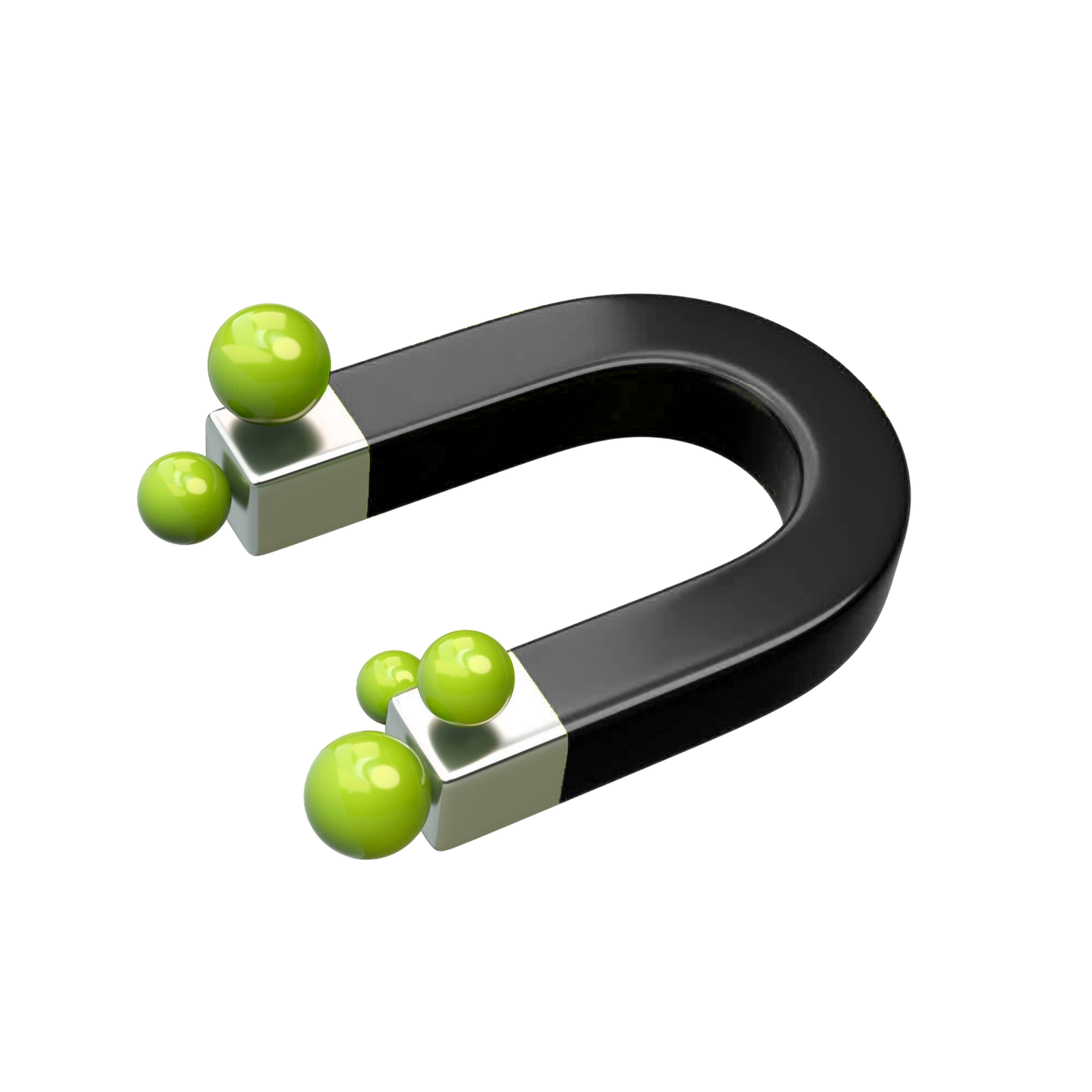 simple-green-magnet-attracting-metal-spheres-isolated-soft-grey-background-cartoon-minimalism